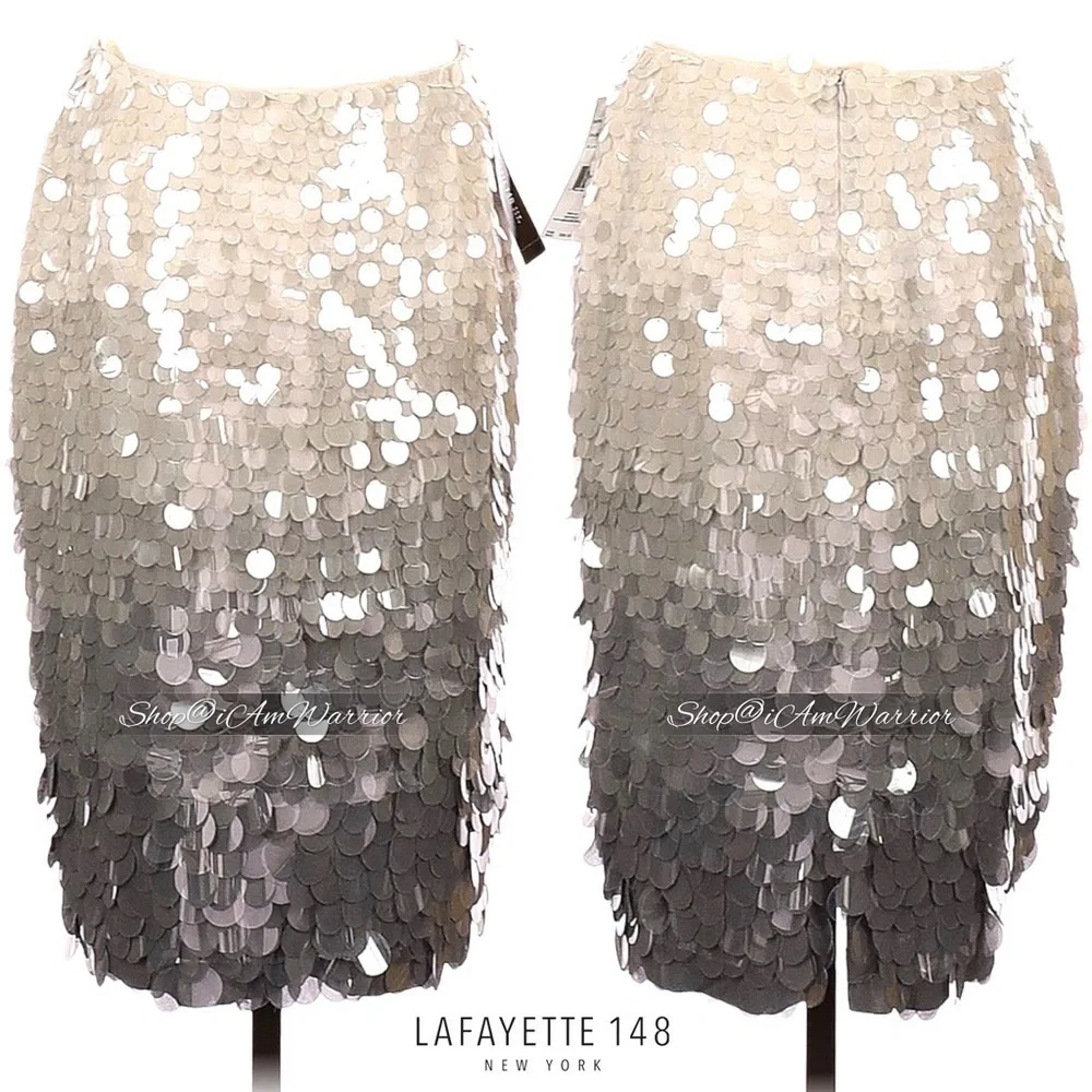 Lafayette 148 NWT shale ombre Paillette sequin silk pencil skirt shop@iamwarrior